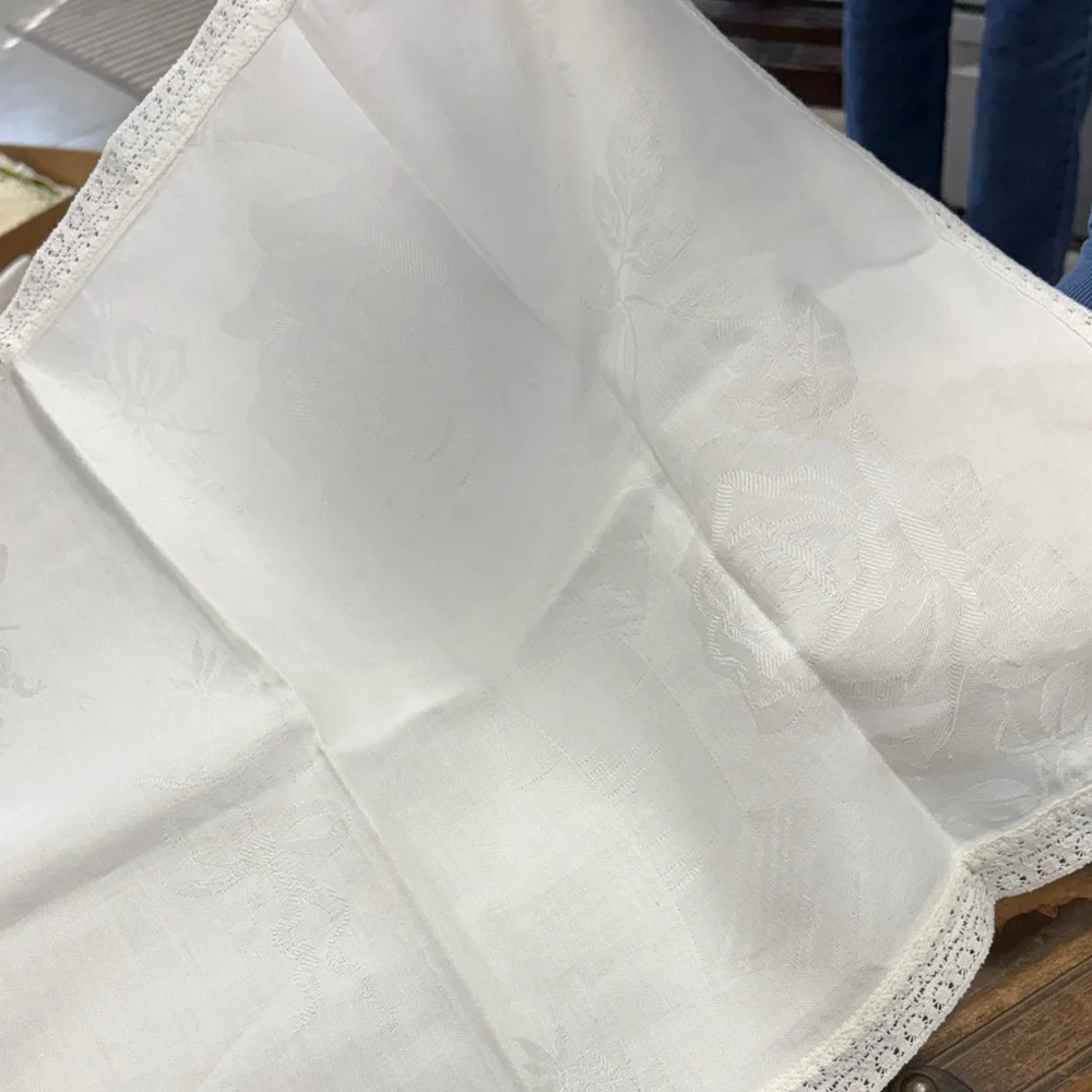 Elegant White Brocade table runner rose pattern
